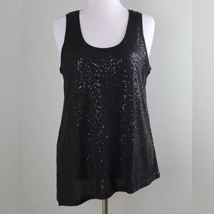Eileen Fisher Black Sequin 100% Silk Flowy TankTop Womens  Size PL